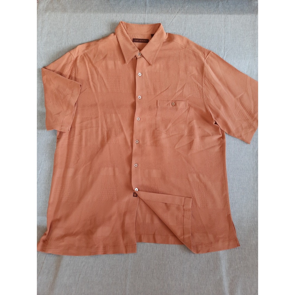 Tori Richard Men 2XL Apricot Orange Pure Silk Summer Patch Pattern Button Shirt